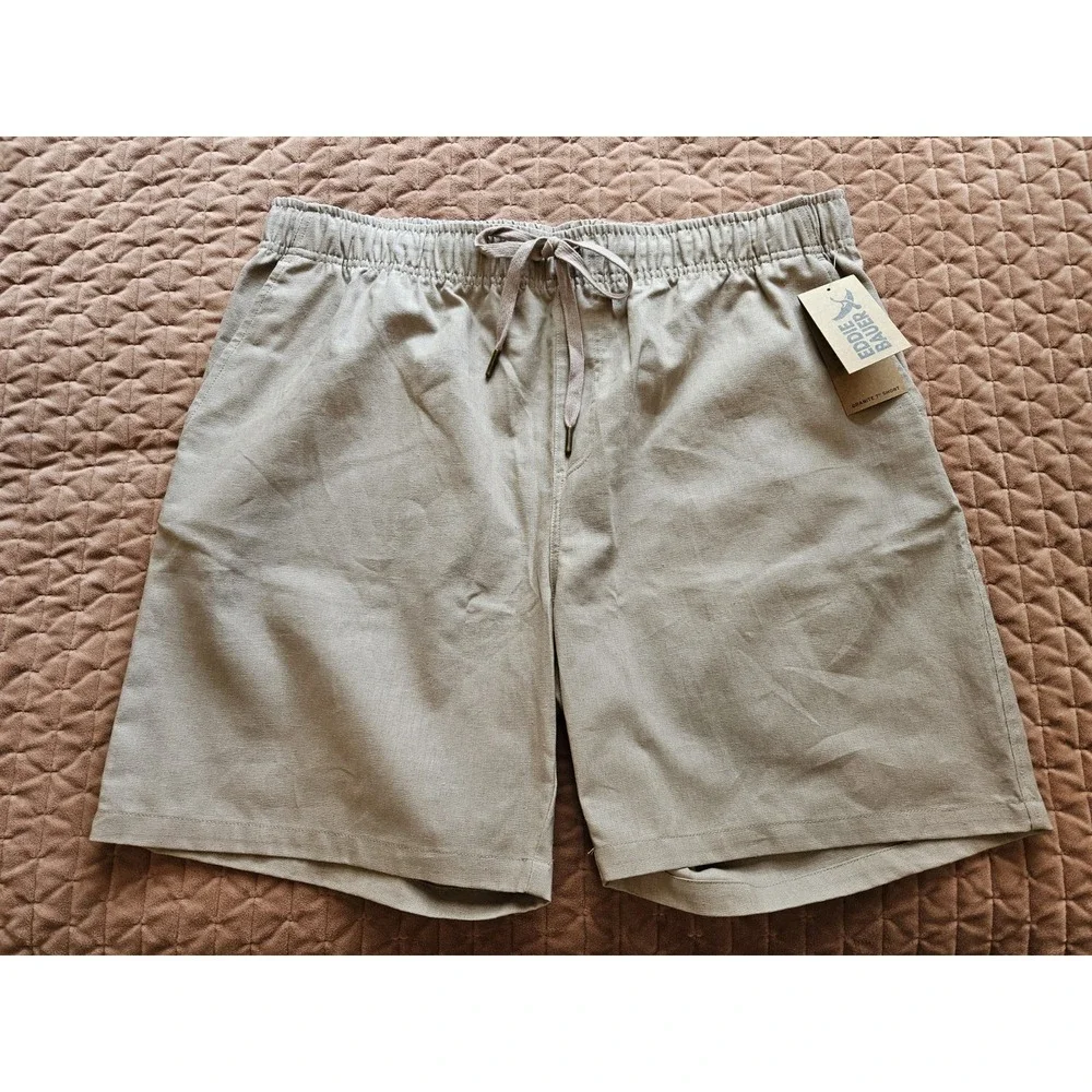 NWT Eddie Bauer Granite Tan Linen Blend Elastic Waist Pockets Shorts, XL
